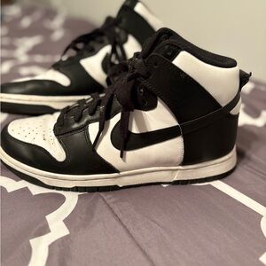Black and white high top panda dunks